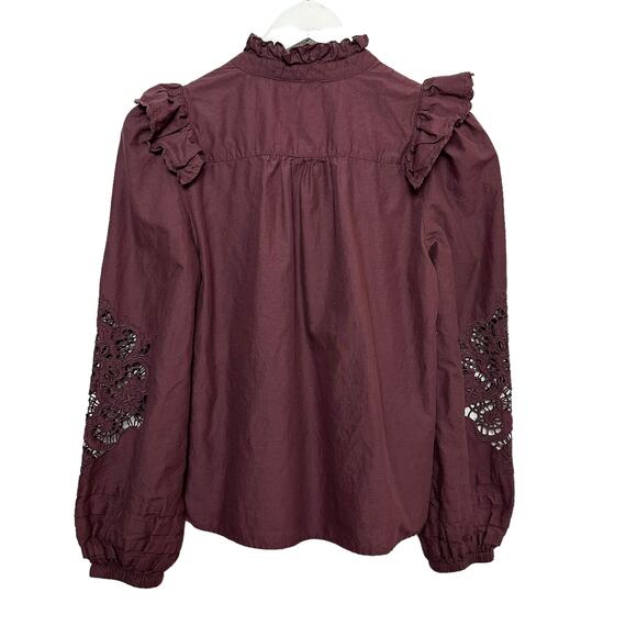 St. Roche Clair Top in Rasin Plum Purple Peasant Long Sleeve High Neck 4 - Picture 2 of 9